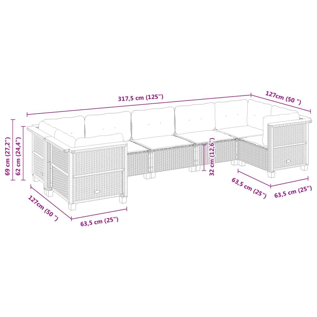 vidaXL 7-tlg. Garten-Sofagarnitur mit Kissen Schwarz Poly Rattan
