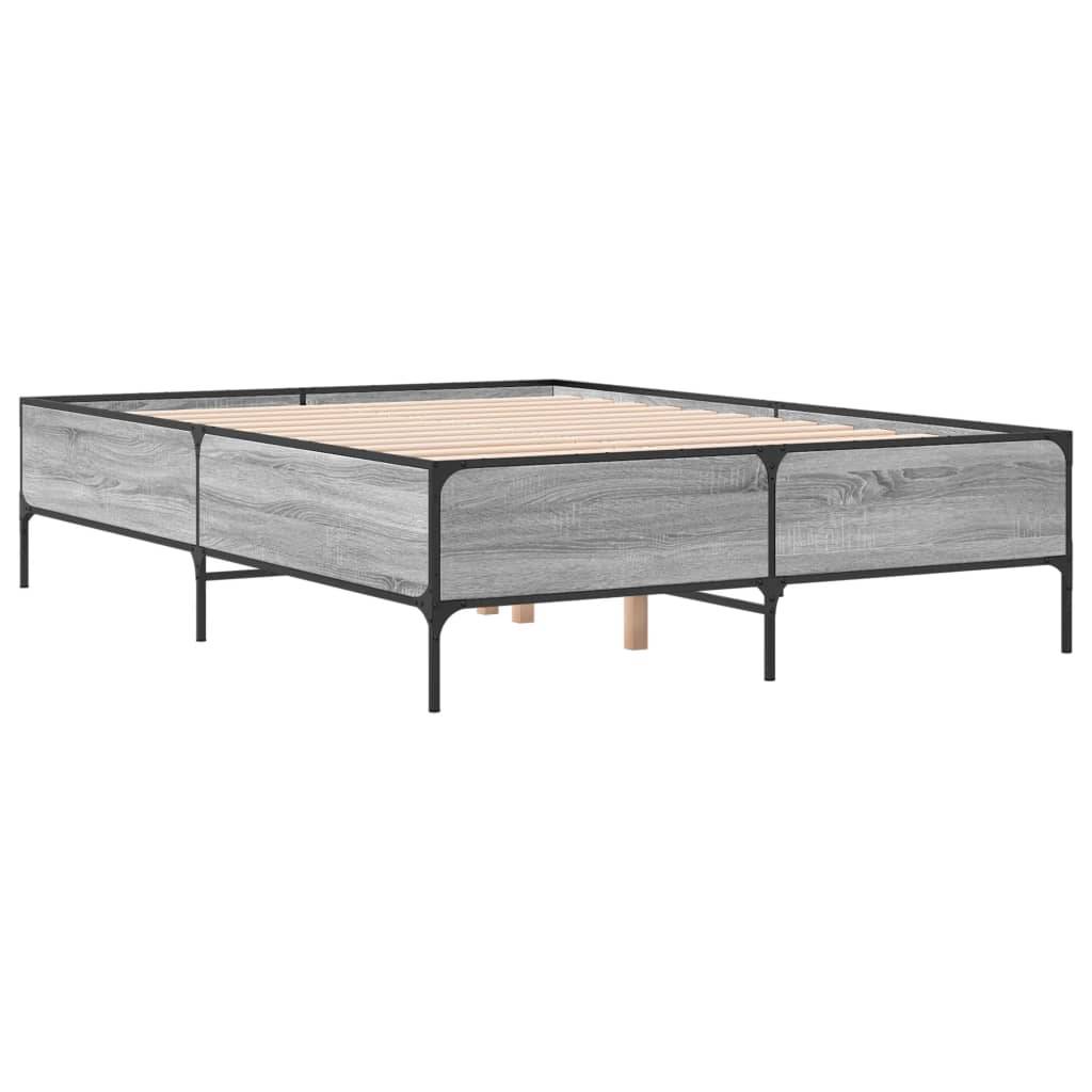 vidaXL Bettgestell Grau Sonoma 150x200 cm Holzwerkstoff und Metall