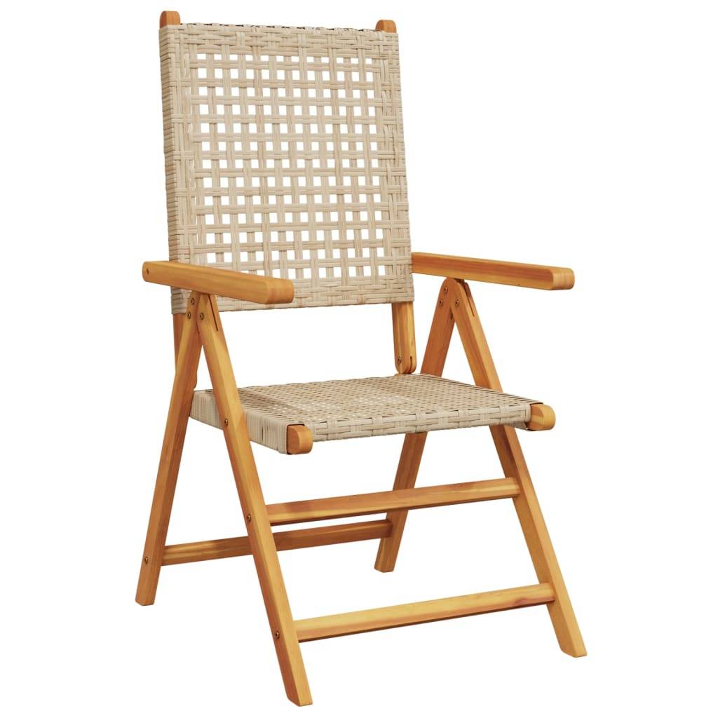 vidaXL Gartenstuhl Verstellbar 4 Stk. Beige Poly Rattan Massivholz