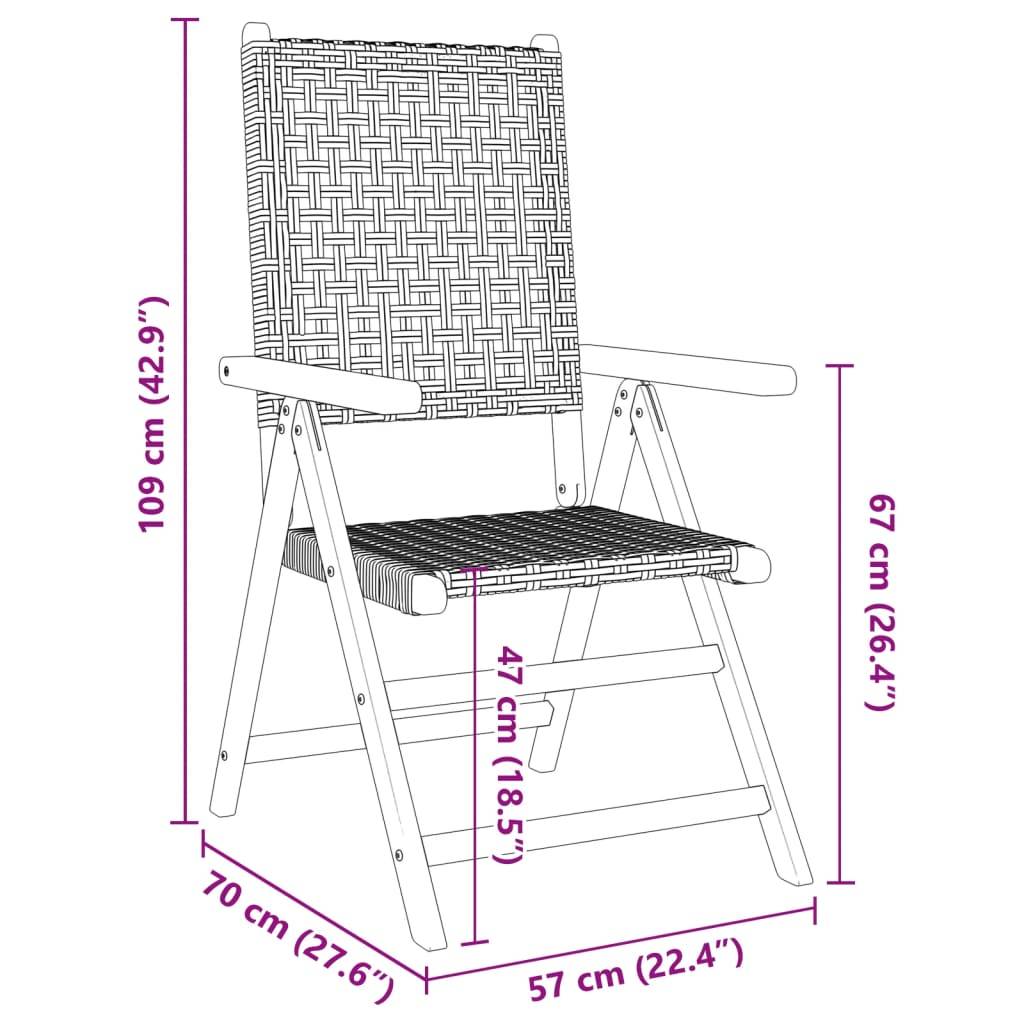 vidaXL Gartenstuhl Verstellbar 8 Stk. Grau Poly Rattan Massivholz