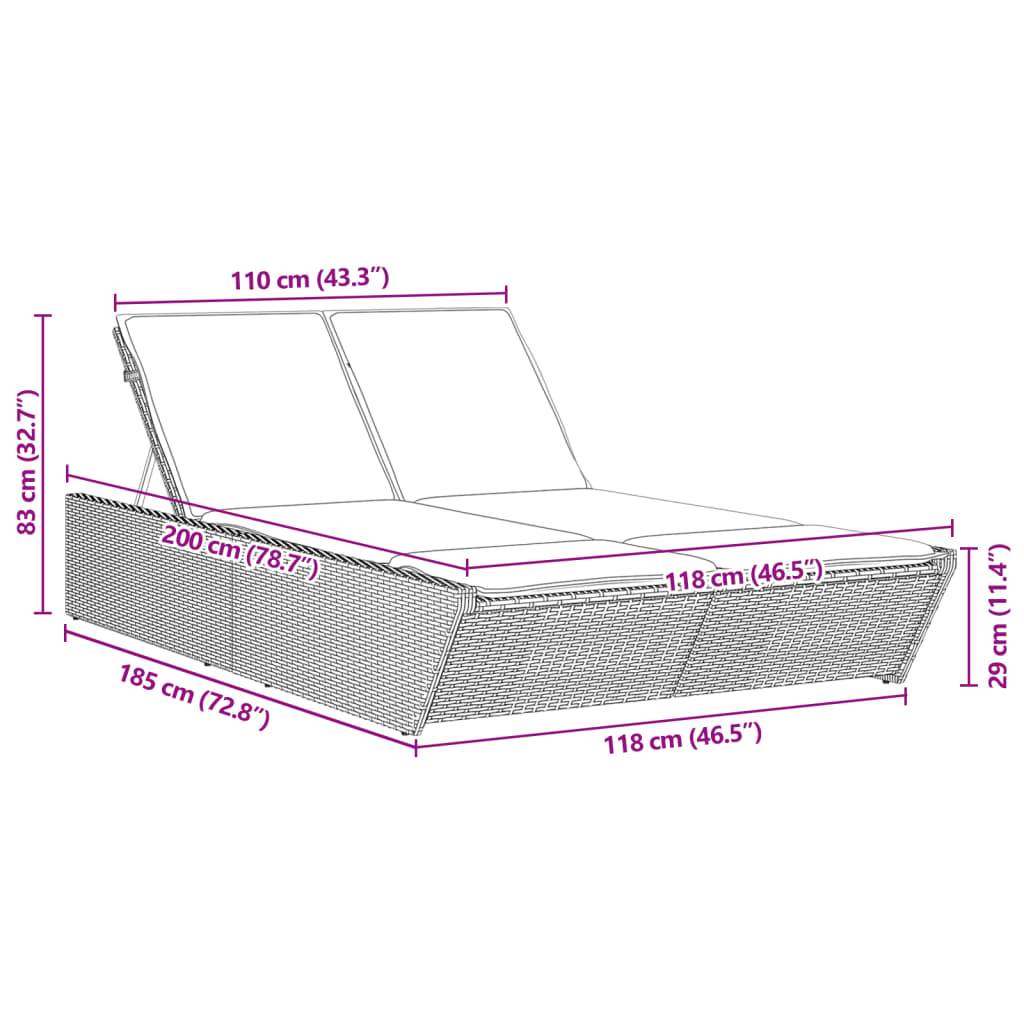 vidaXL Doppel-Sonnenliege mit Kissen Hellgrau Poly Rattan