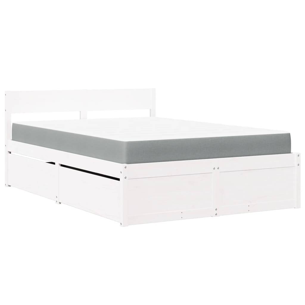 vidaXL Bett mit Schubladen und Matratze Weiß 120x200 cm Massivholz