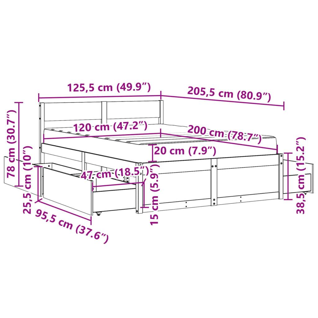 vidaXL Bett mit Schubladen und Matratze Weiß 120x200 cm Massivholz