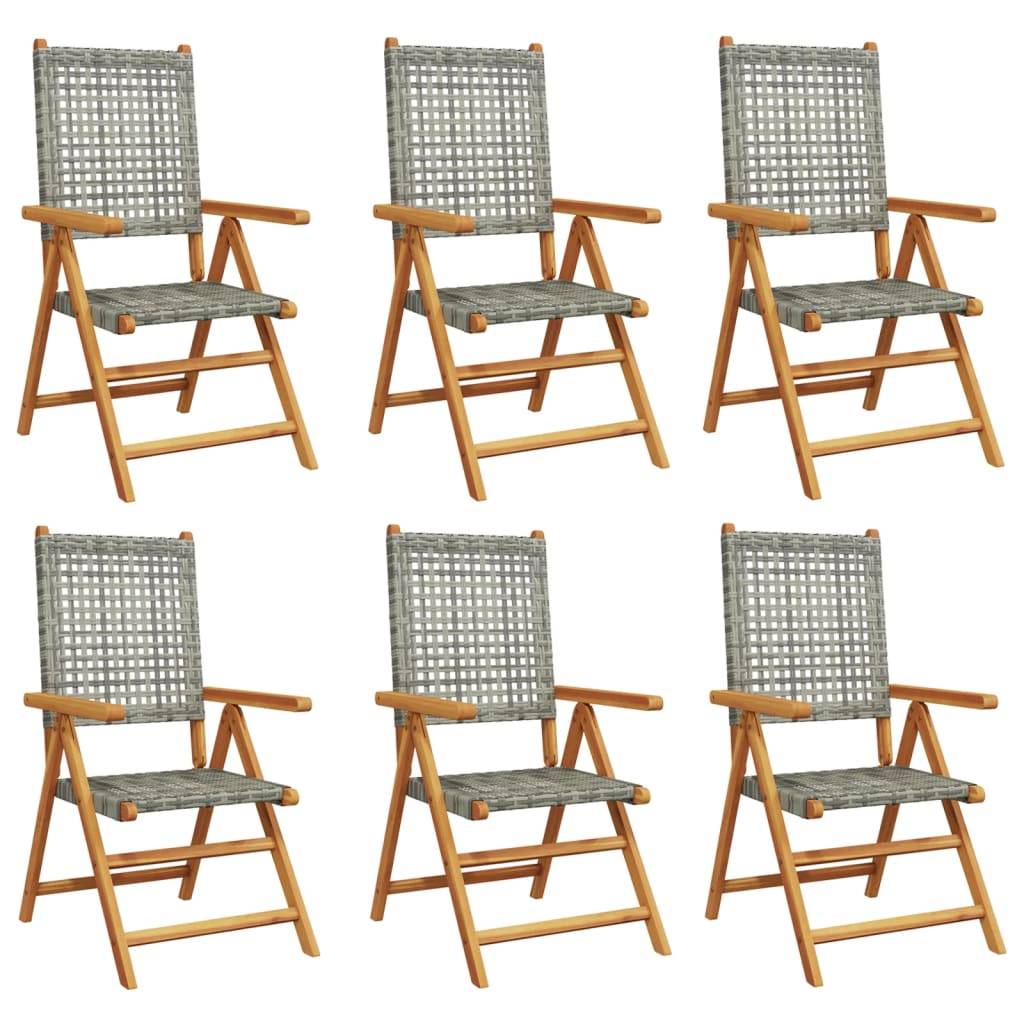 vidaXL Gartenstuhl Verstellbar 6 Stk. Grau Poly Rattan Massivholz