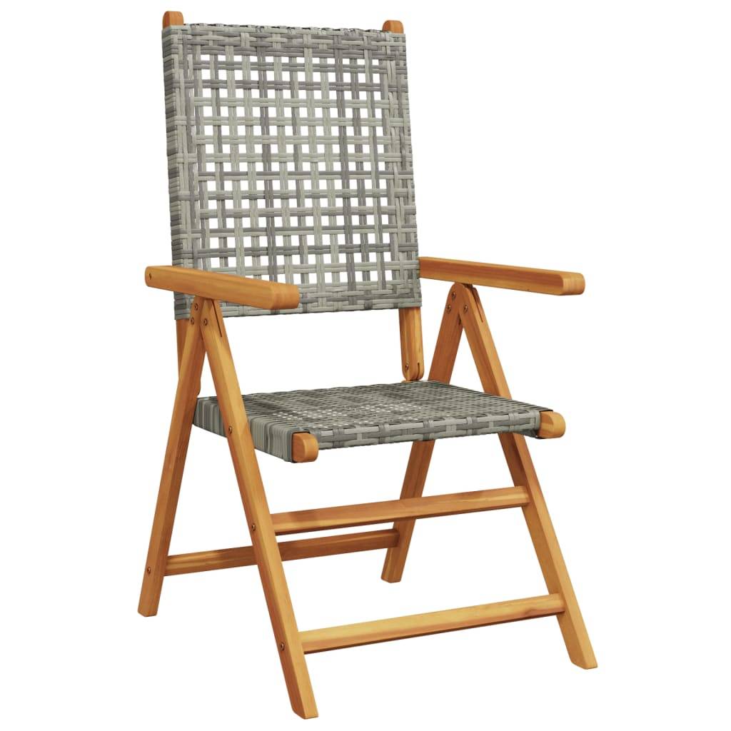 vidaXL Gartenstuhl Verstellbar 6 Stk. Grau Poly Rattan Massivholz