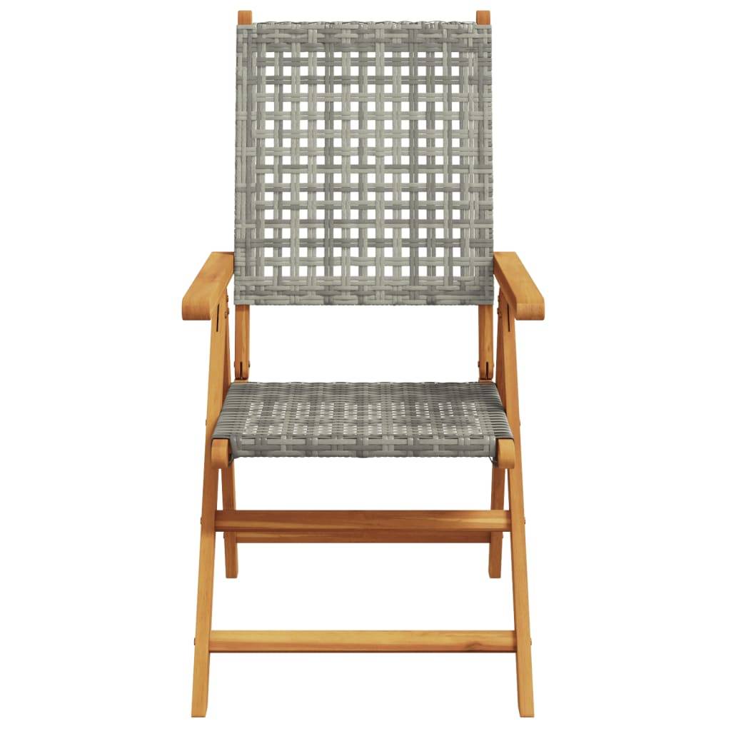 vidaXL Gartenstuhl Verstellbar 6 Stk. Grau Poly Rattan Massivholz