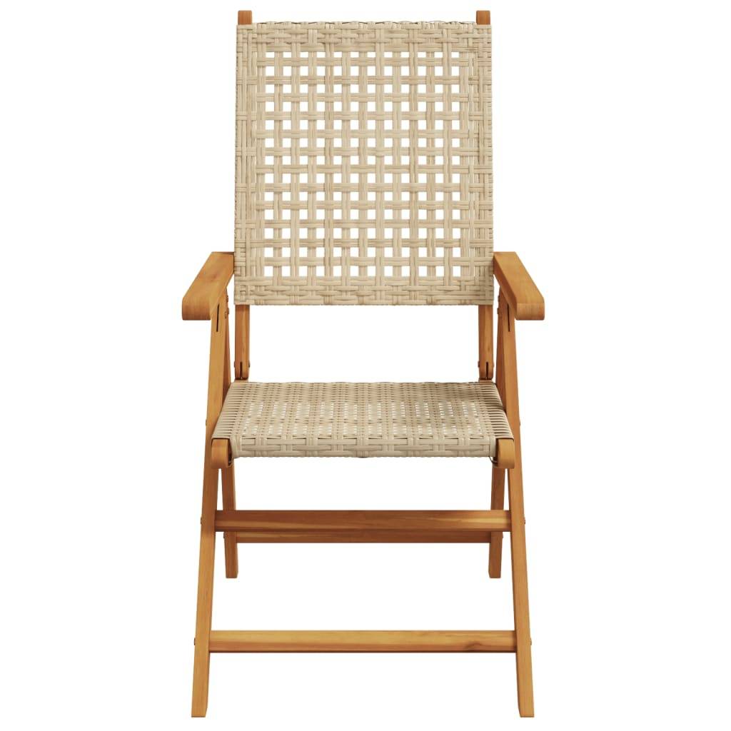 vidaXL Gartenstuhl Verstellbar 4 Stk. Beige Poly Rattan Massivholz