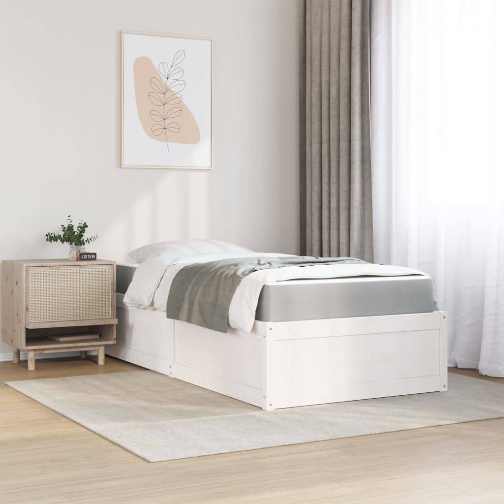 vidaXL Bett mit Matratze Weiß 90x190 cm Massivholz Kiefer