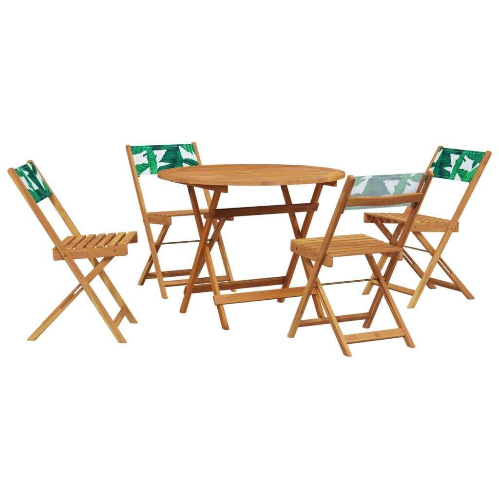vidaXL 5-tlg. Garten-Essgruppe Stoff und Massivholz Blattmuster