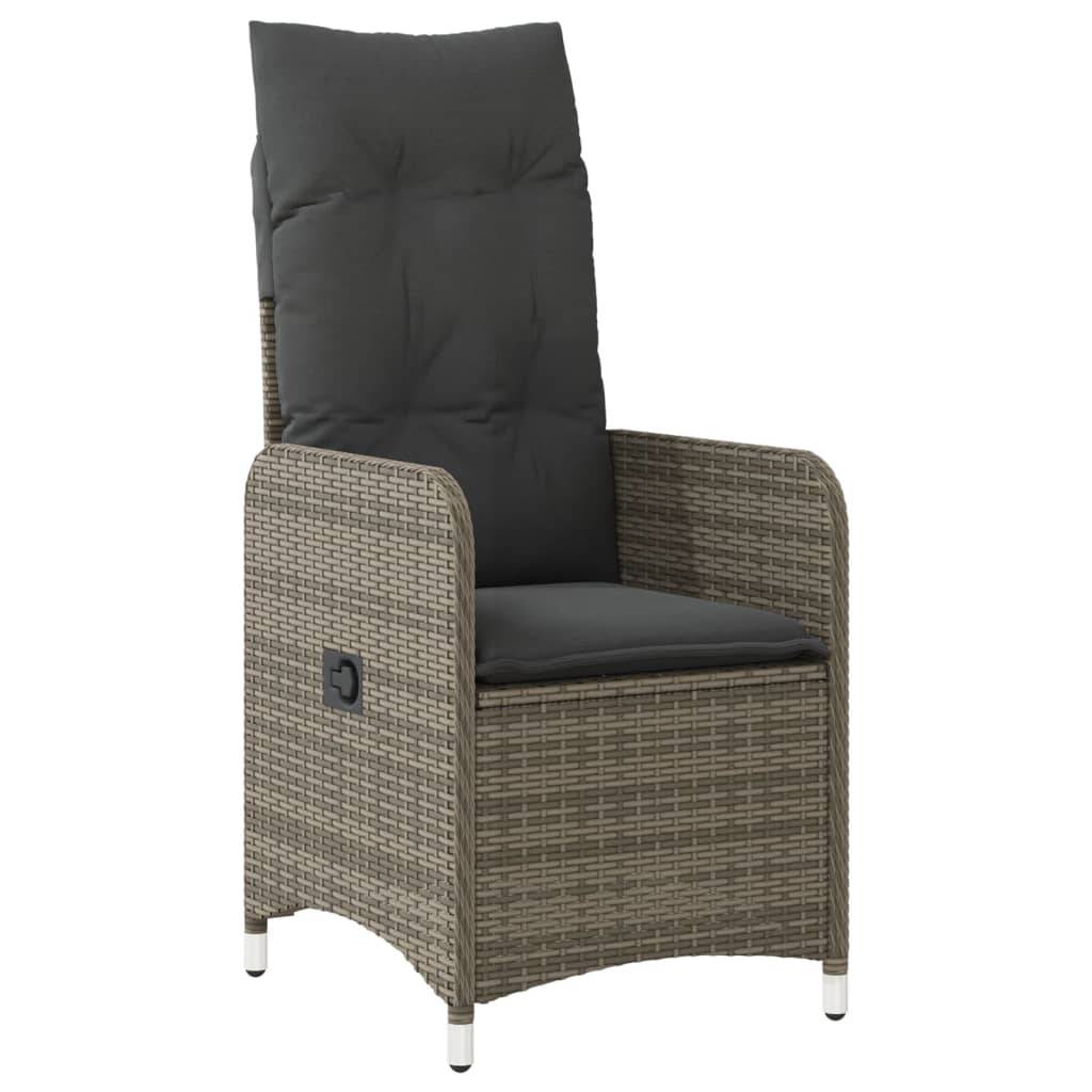 vidaXL Gartensessel Verstellbar mit Kissen Grau Poly Rattan