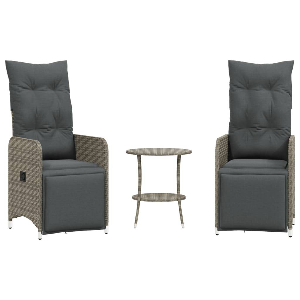 vidaXL Outdoor-Lehnstühle 2 Stk. mit Tisch Grau Poly Rattan