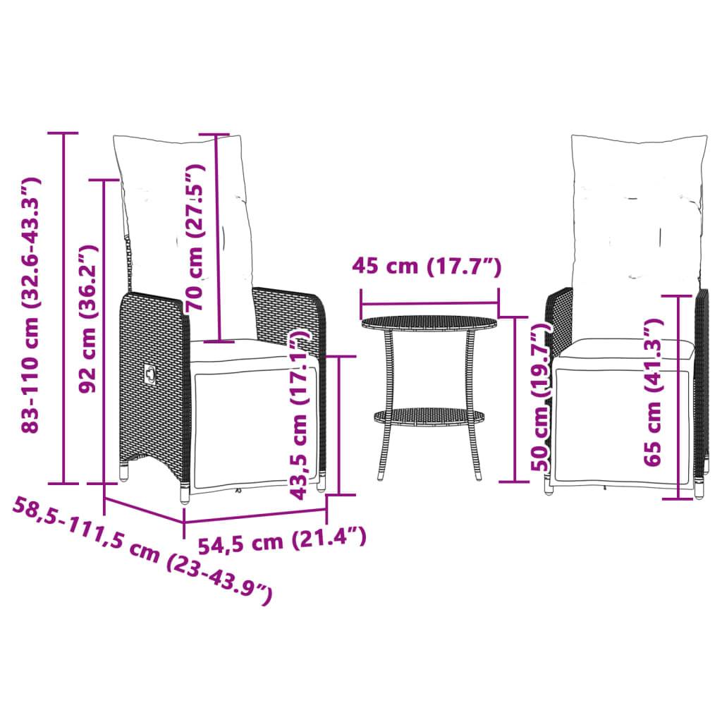 vidaXL Outdoor-Lehnstühle 2 Stk. mit Tisch Grau Poly Rattan