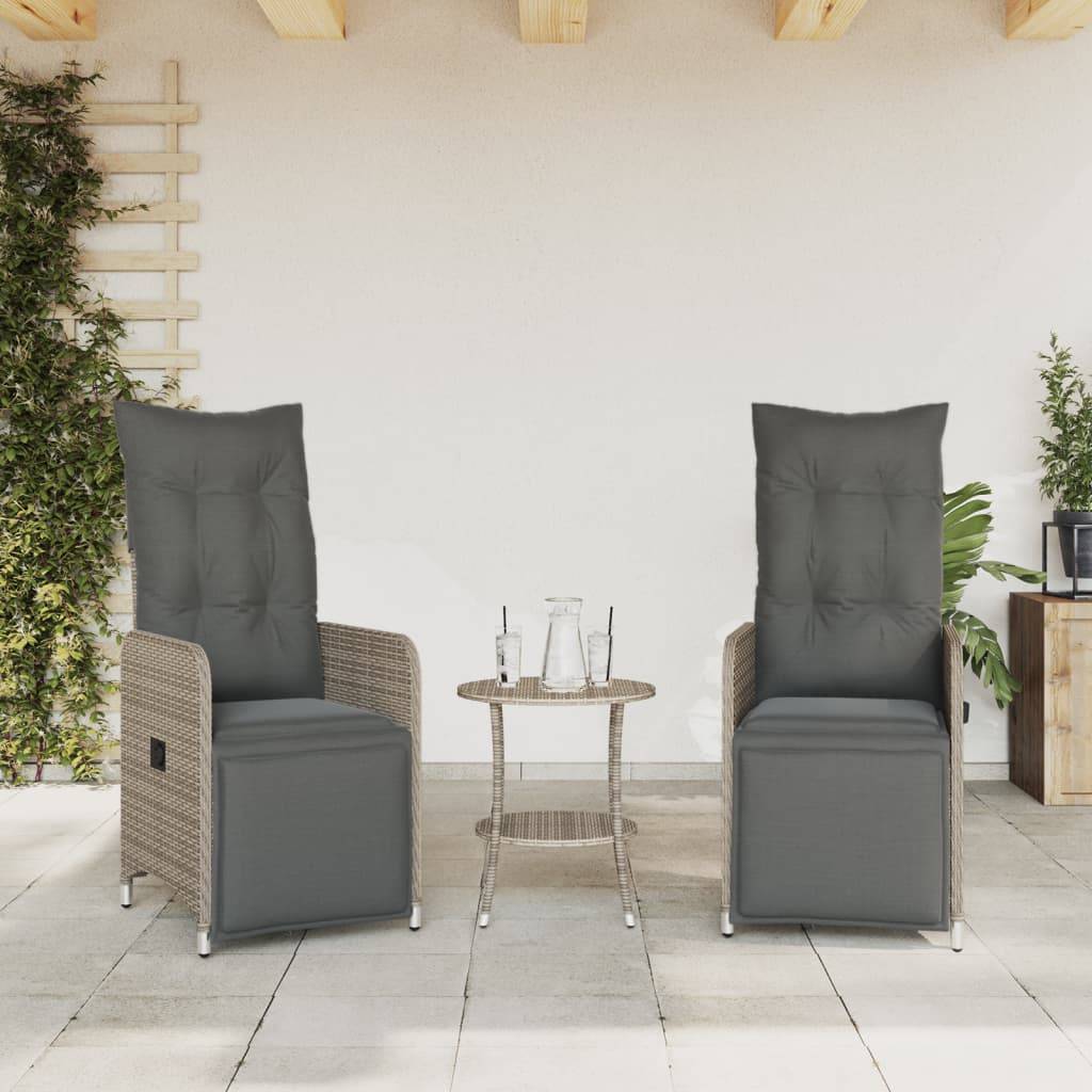 vidaXL Outdoor-Lehnstühle 2 Stk. mit Tisch Grau Poly Rattan