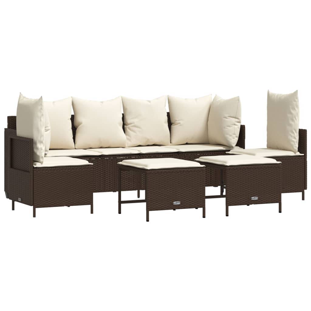 vidaXL 5-tlg. Garten-Sofagarnitur mit Kissen Braun Poly Rattan