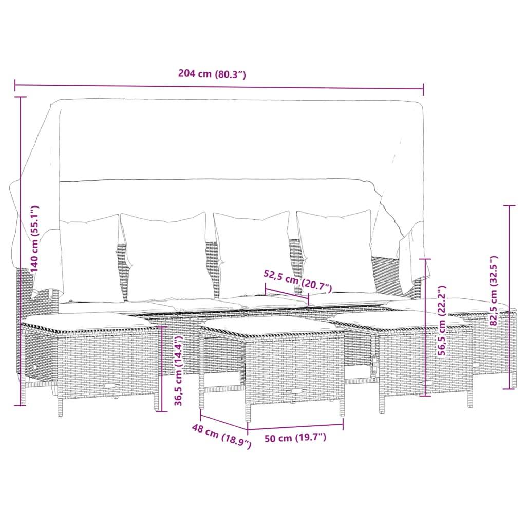 vidaXL 5-tlg. Garten-Sofagarnitur mit Kissen Schwarz Poly Rattan