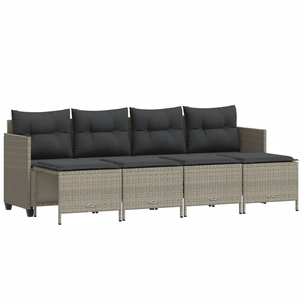 vidaXL 5-tlg. Garten-Sofagarnitur mit Kissen Hellgrau Poly Rattan