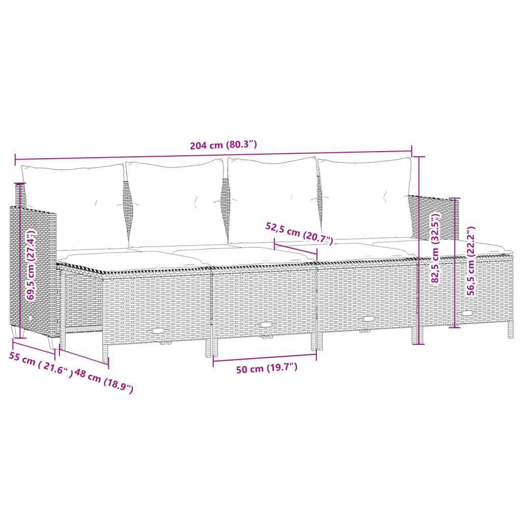 vidaXL 5-tlg. Garten-Sofagarnitur mit Kissen Schwarz Poly Rattan