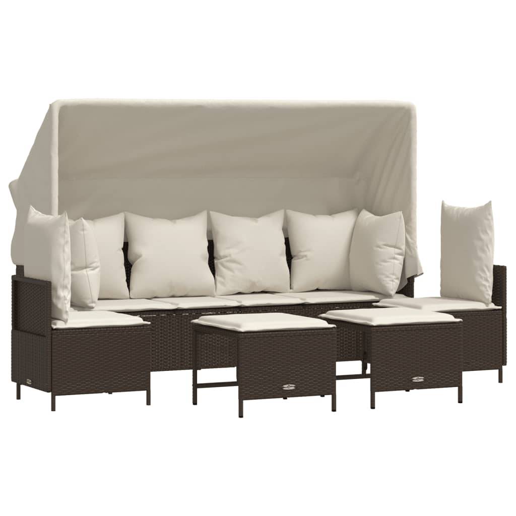 vidaXL 5-tlg. Garten-Sofagarnitur mit Kissen Braun Poly Rattan
