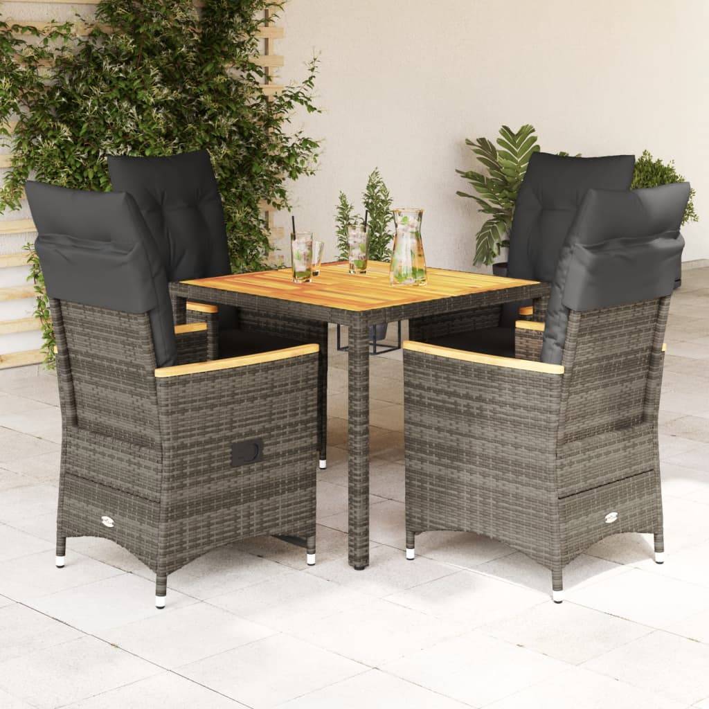 vidaXL 5-tlg. Garten-Essgruppe mit Kissen Grau Poly Rattan