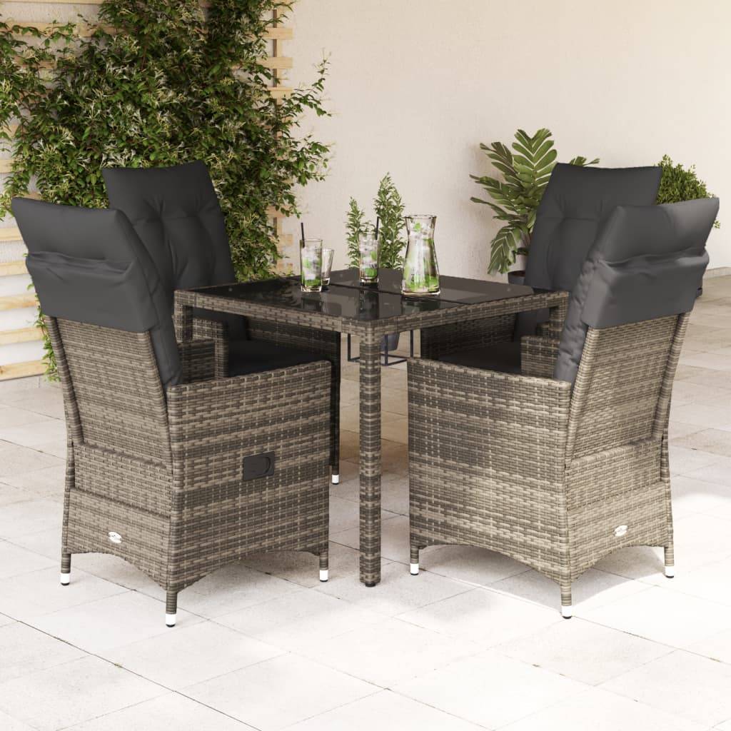 vidaXL 5-tlg. Garten-Essgruppe mit Kissen Grau Poly Rattan