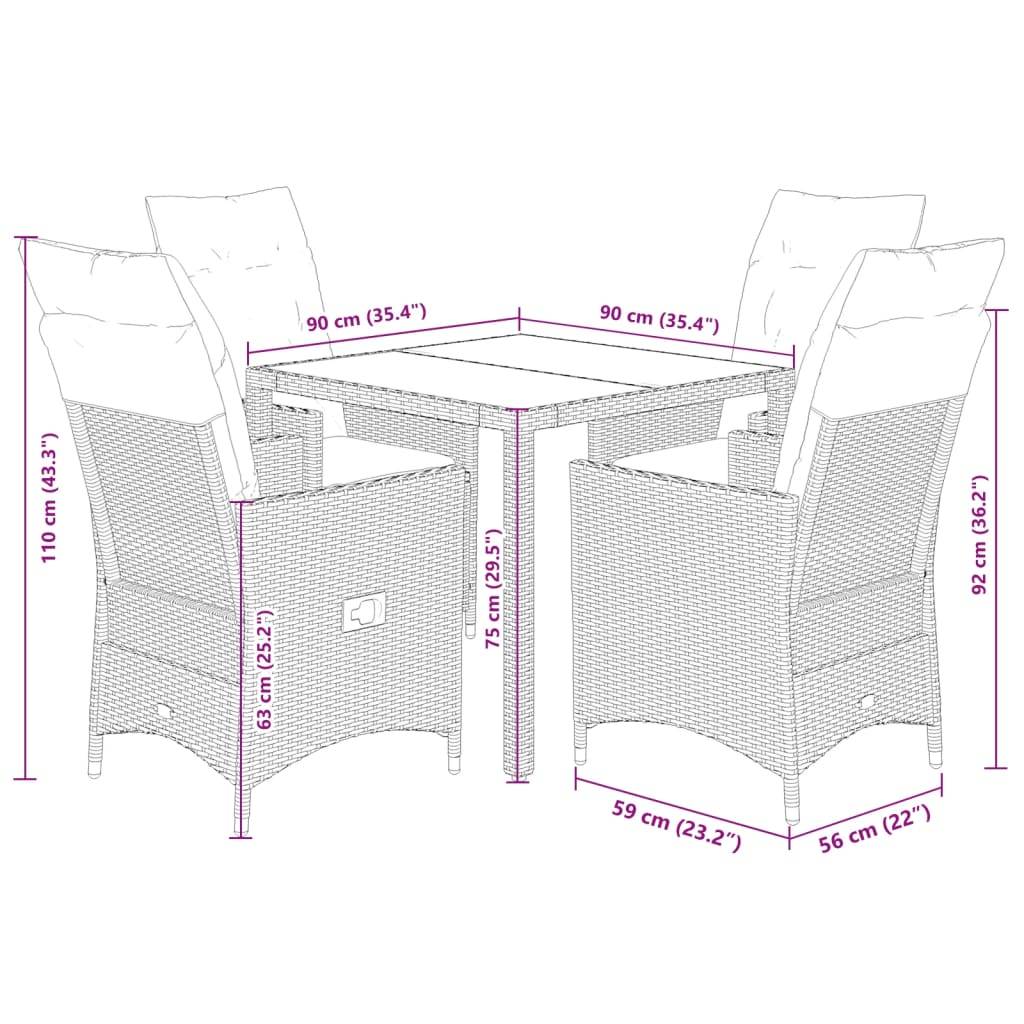 vidaXL 5-tlg. Garten-Essgruppe mit Kissen Grau Poly Rattan