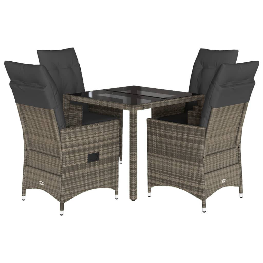 vidaXL 5-tlg. Garten-Essgruppe mit Kissen Grau Poly Rattan