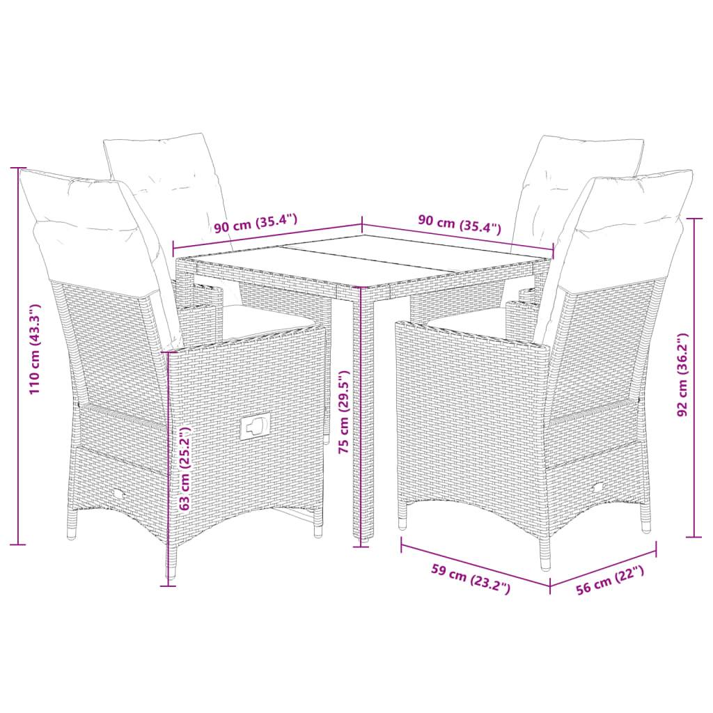 vidaXL 5-tlg. Garten-Essgruppe mit Kissen Braun Poly Rattan