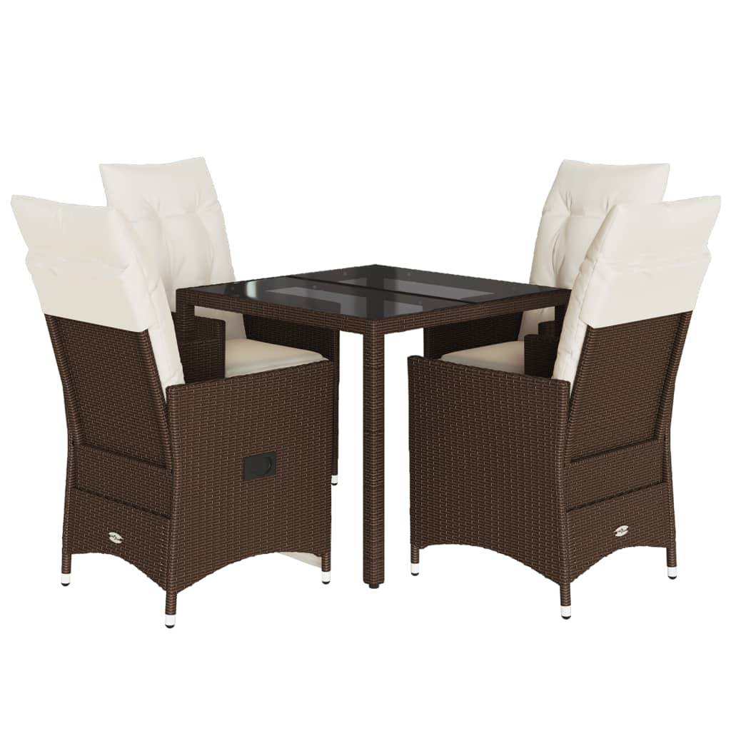 vidaXL 5-tlg. Garten-Essgruppe mit Kissen Braun Poly Rattan
