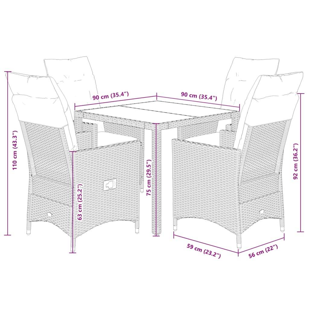 vidaXL 5-tlg. Garten-Essgruppe mit Kissen Schwarz Poly Rattan