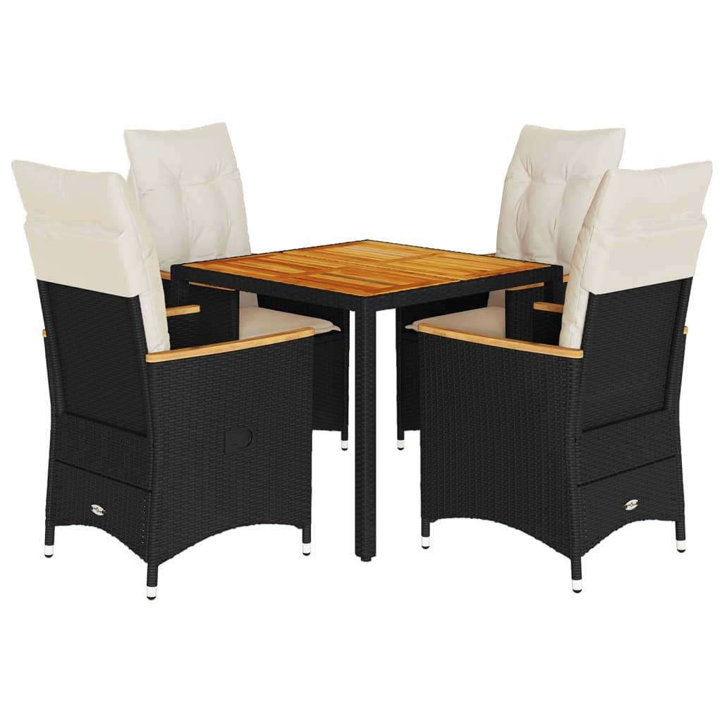 vidaXL 5-tlg. Garten-Essgruppe mit Kissen Schwarz Poly Rattan