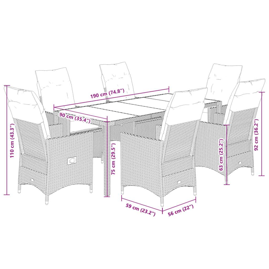 vidaXL 7-tlg. Garten-Essgruppe mit Kissen Beige Poly Rattan