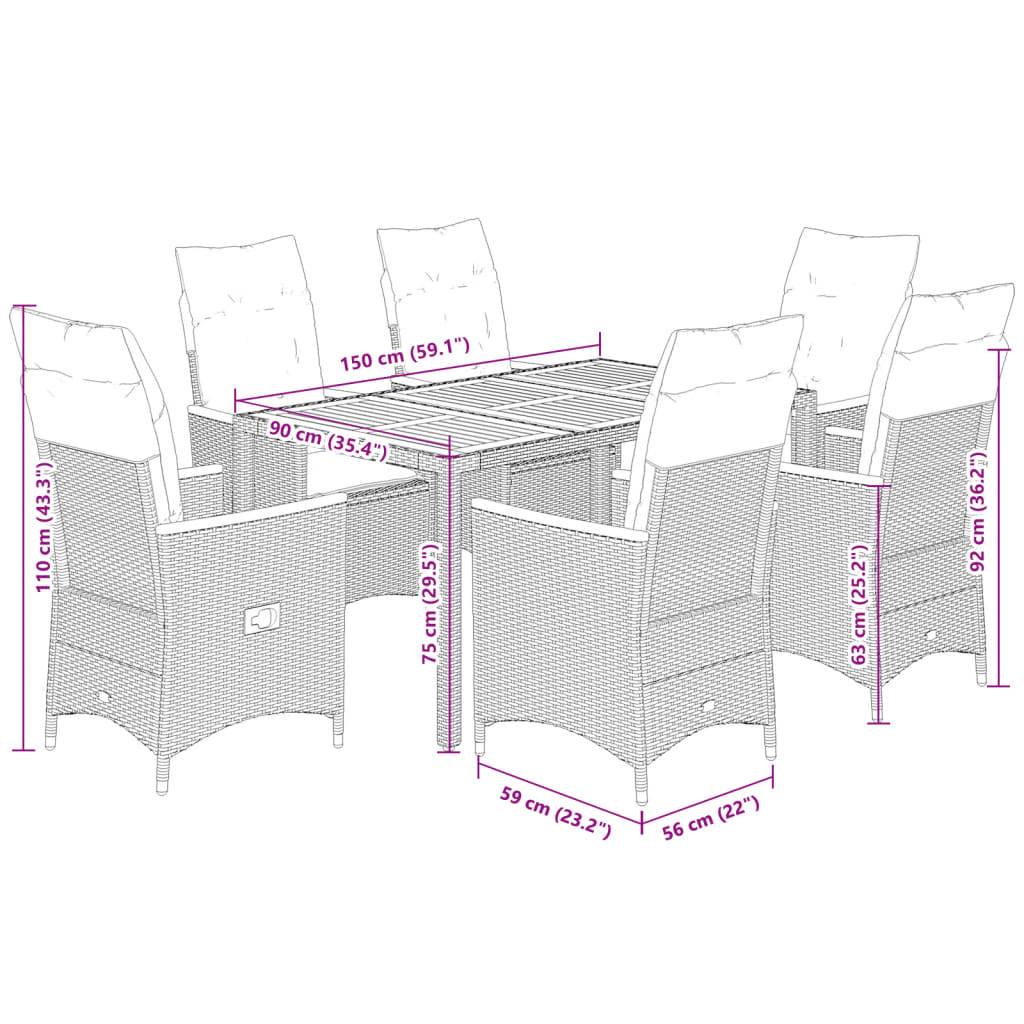 vidaXL 7-tlg. Garten-Essgruppe mit Kissen Grau Poly Rattan