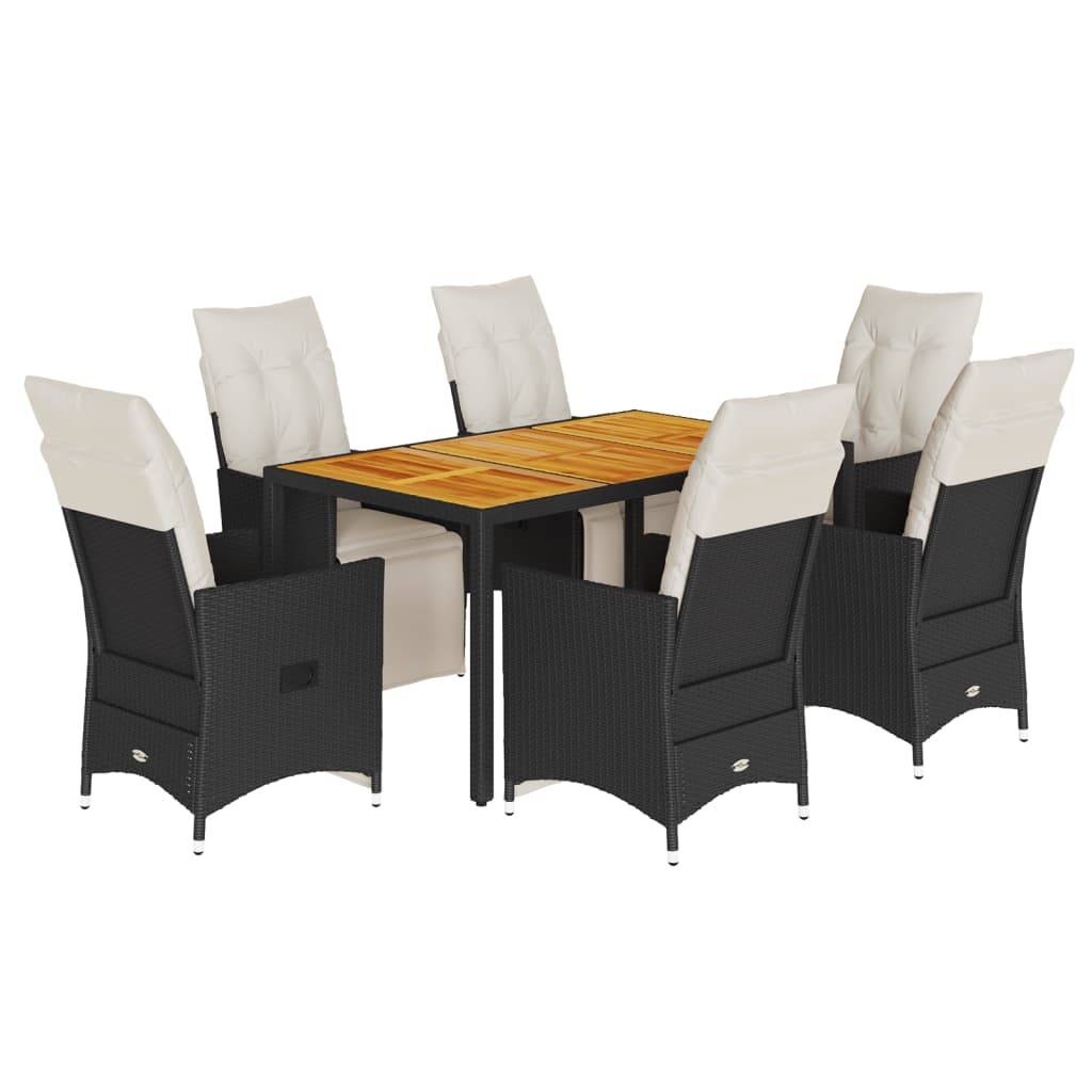 vidaXL 7-tlg. Garten-Essgruppe mit Kissen Schwarz Poly Rattan