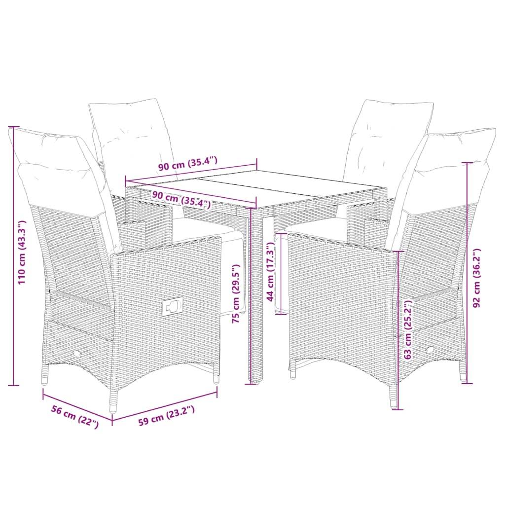 vidaXL 5-tlg. Garten-Essgruppe mit Kissen Schwarz Poly Rattan