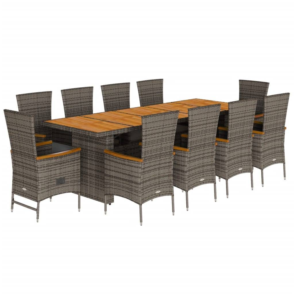 vidaXL 11-tlg. Garten-Essgruppe mit Kissen Grau Poly Rattan