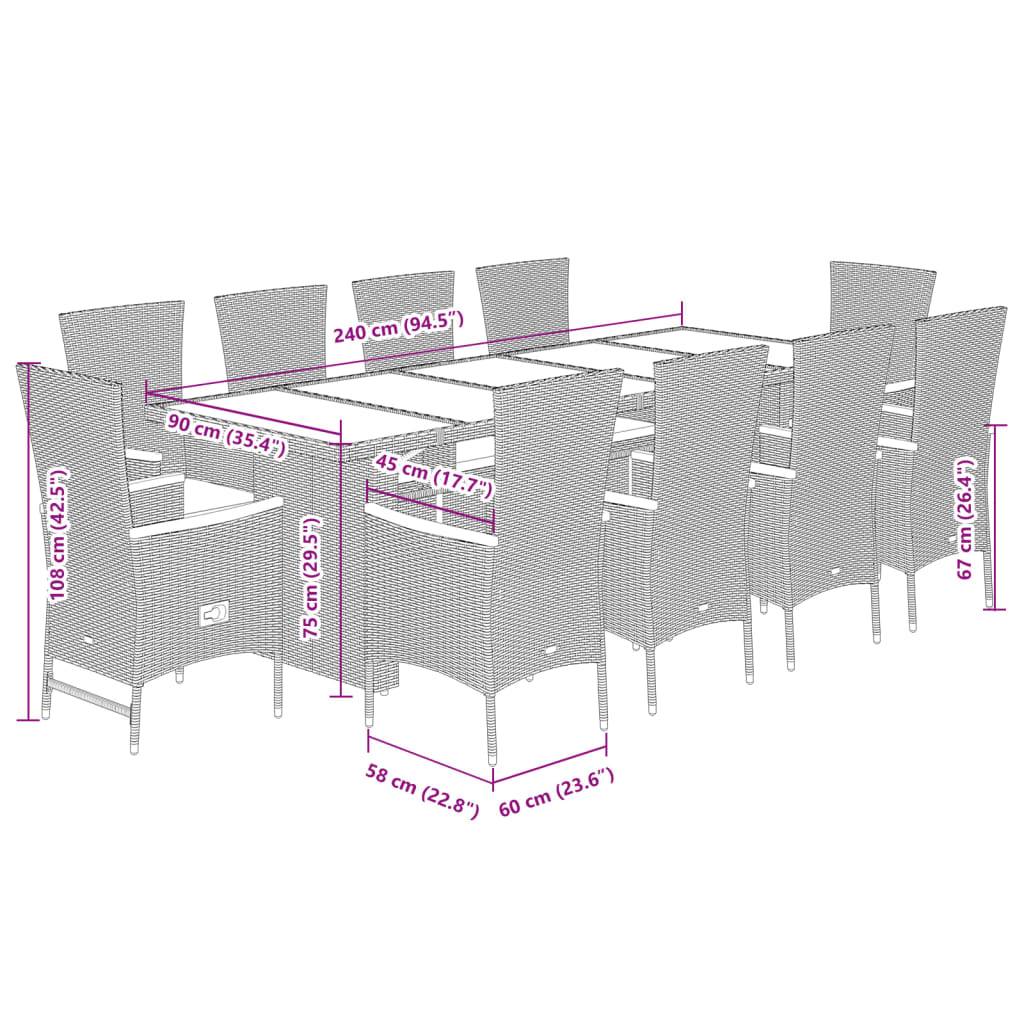 vidaXL 11-tlg. Garten-Essgruppe mit Kissen Grau Poly Rattan