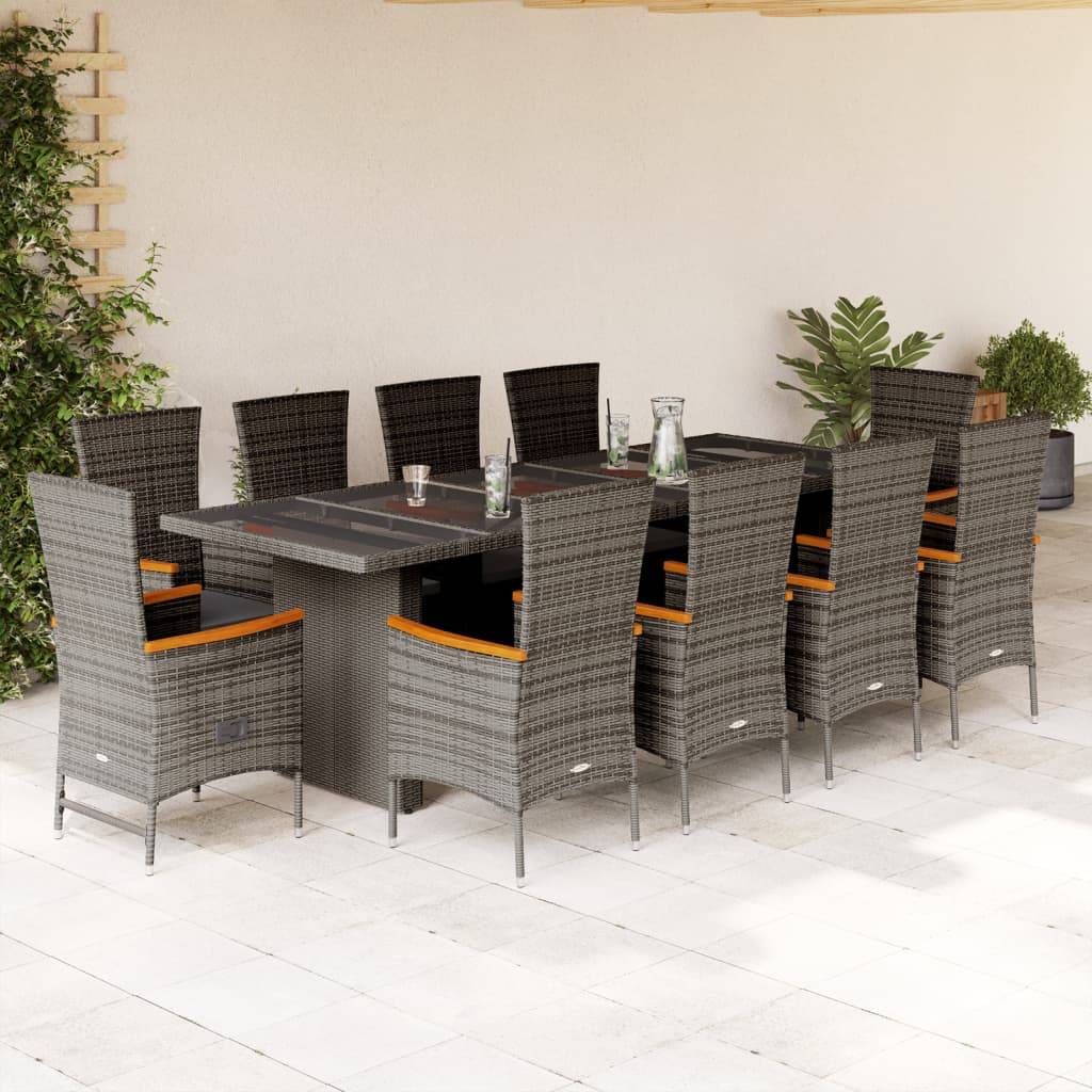 vidaXL 11-tlg. Garten-Essgruppe mit Kissen Grau Poly Rattan