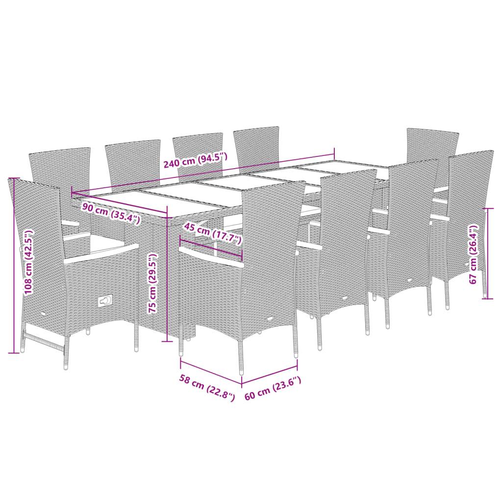 vidaXL 11-tlg. Garten-Essgruppe mit Kissen Grau Poly Rattan