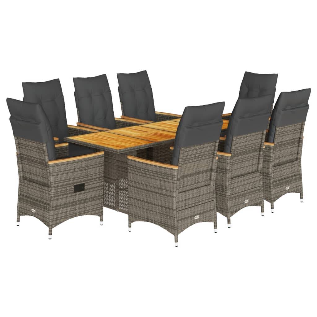 vidaXL 9-tlg. Garten-Essgruppe mit Kissen Grau Poly Rattan
