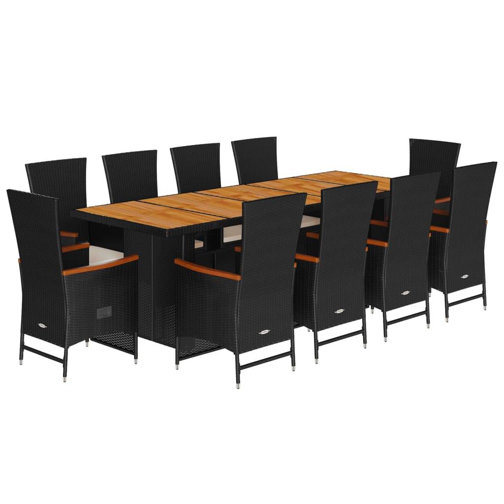 vidaXL 11-tlg. Garten-Essgruppe mit Kissen Schwarz Poly Rattan