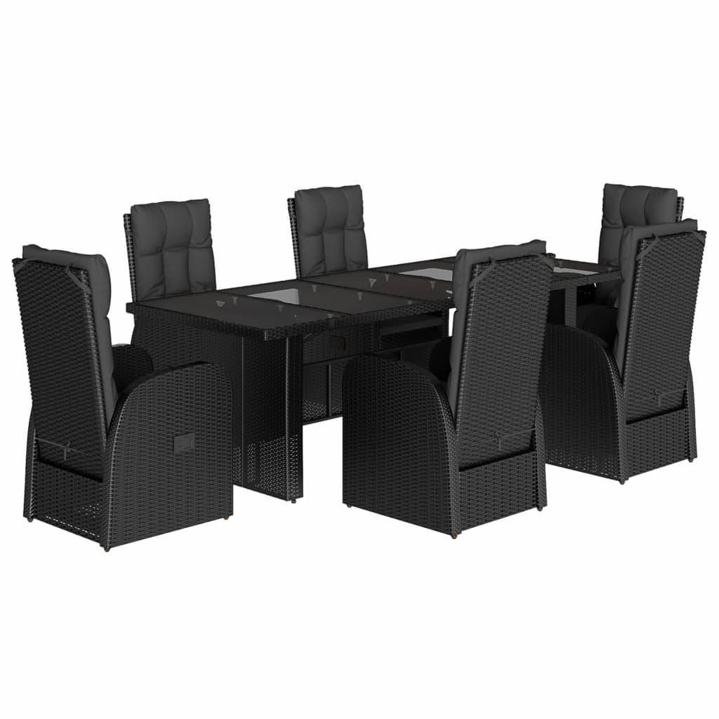 vidaXL 7-tlg. Garten-Essgruppe mit Kissen Schwarz Poly Rattan