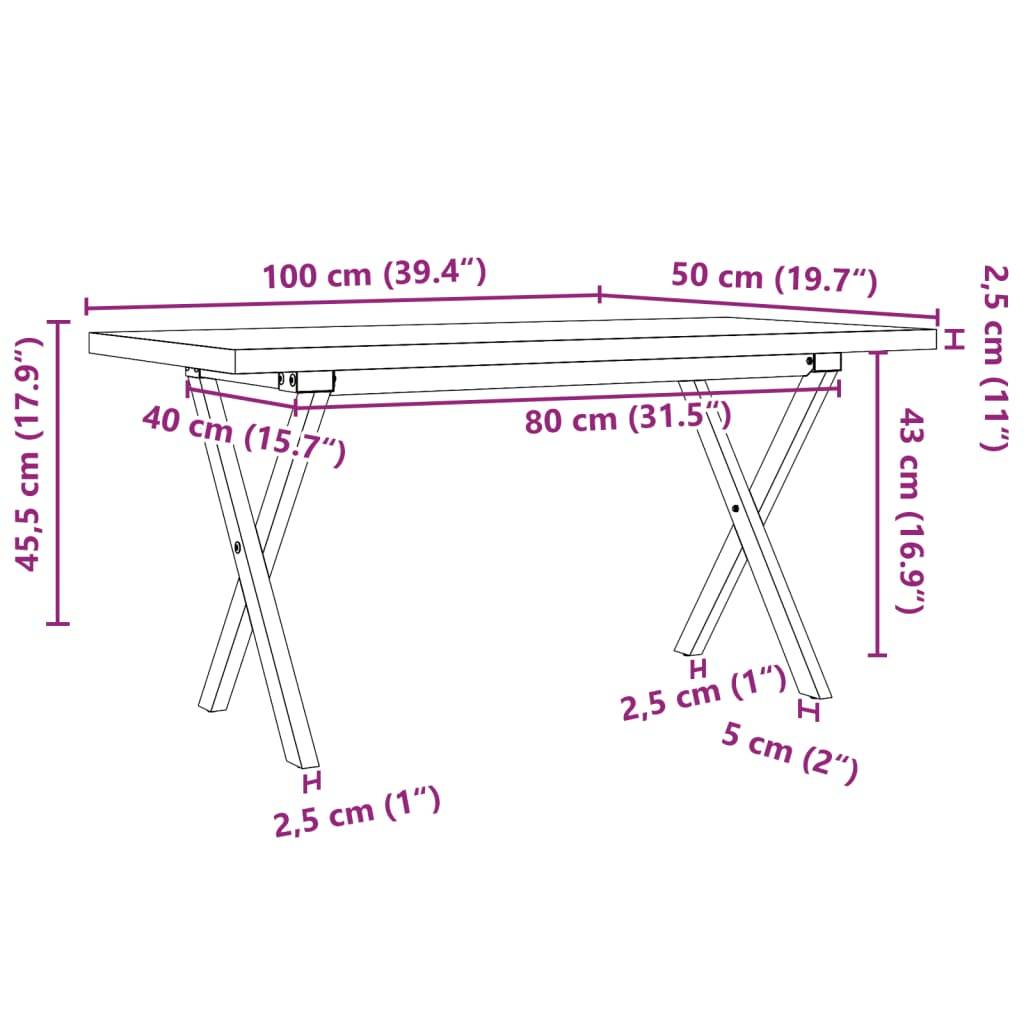 vidaXL Couchtisch X-Gestell 100x50x45,5 cm Massivholz Kiefer Stahl