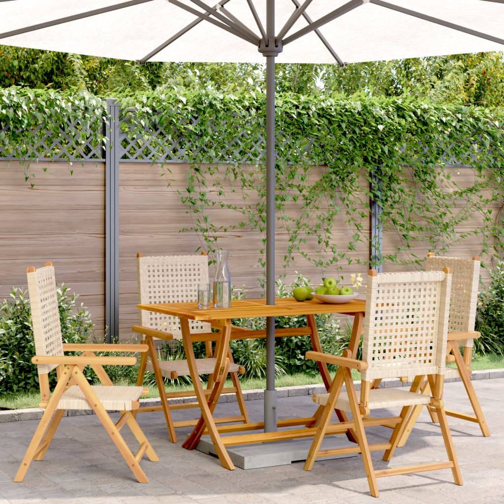 vidaXL Gartenstuhl Verstellbar 4 Stk. Beige Poly Rattan Massivholz