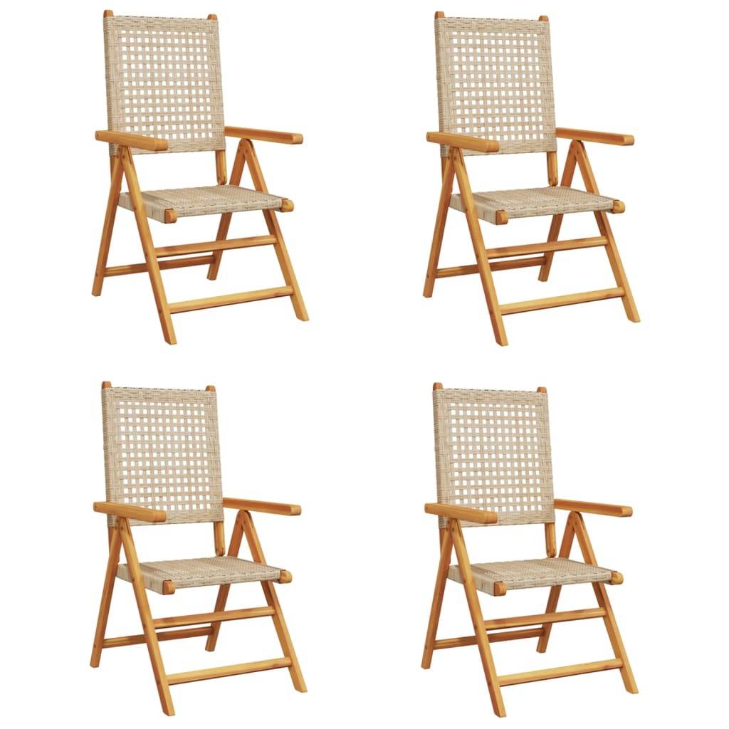 vidaXL Gartenstuhl Verstellbar 4 Stk. Beige Poly Rattan Massivholz