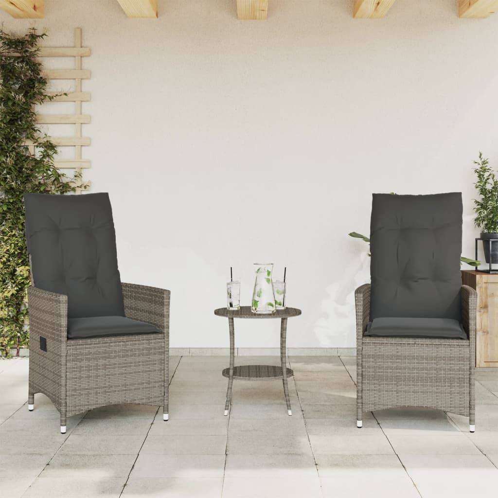 vidaXL 3-tlg. Bistro-Set mit Kissen Grau Poly Rattan