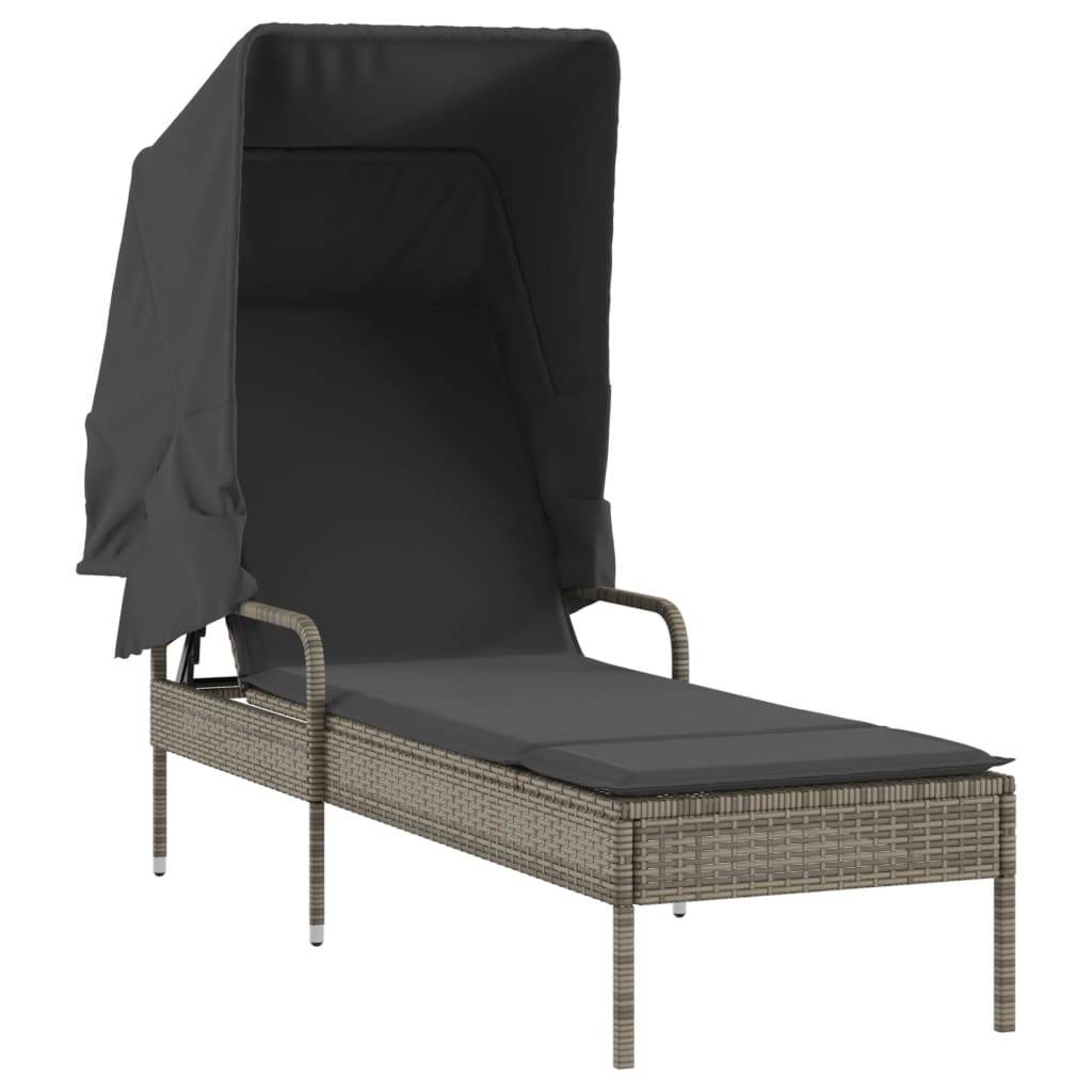 vidaXL Sonnenliegen 2 Stk. mit Dach und Tisch Grau Poly Rattan
