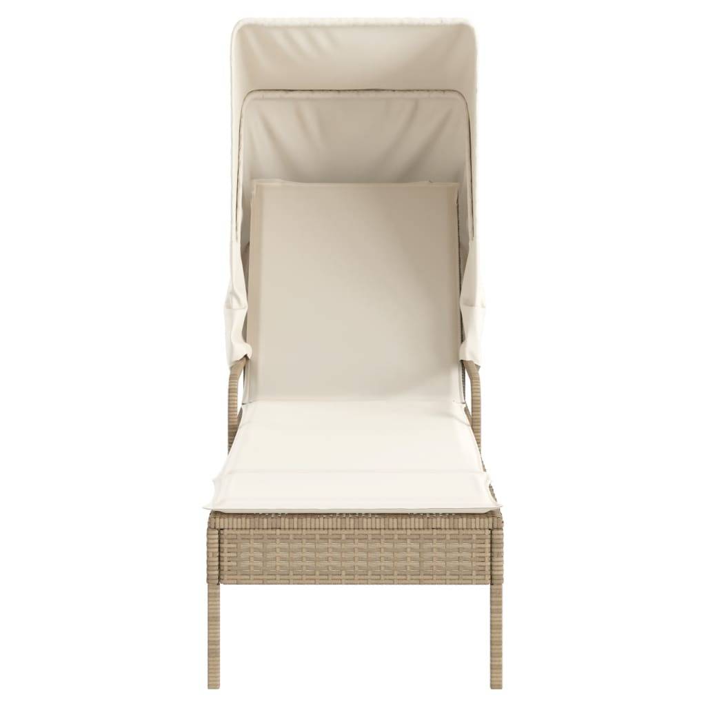 vidaXL Sonnenliegen 2 Stk. mit Dach und Tisch Beige Poly Rattan