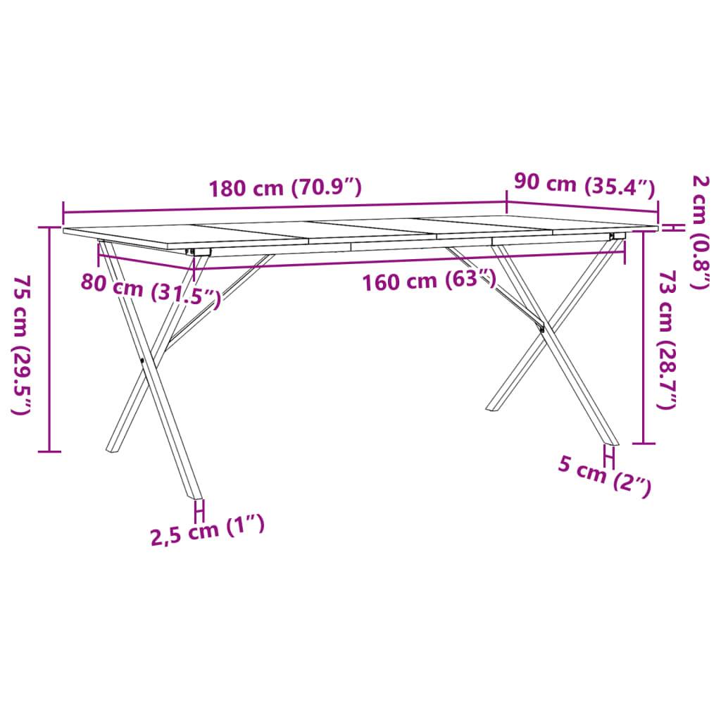 vidaXL Esstisch X-Gestell 180x90x75 cm Massivholz Kiefer und Stahl