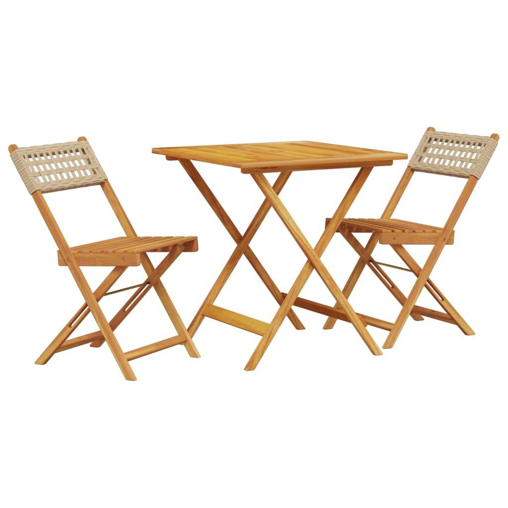 vidaXL 3-tlg. Bistro-Set Beige Poly Rattan und Massivholz