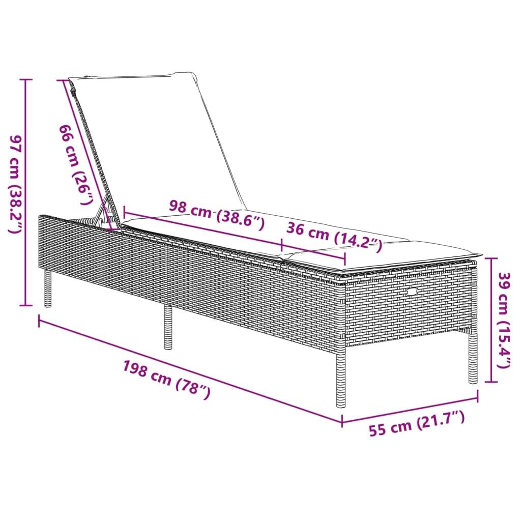 vidaXL Sonnenliegen mit Auflagen 2 Stk. Grau Poly Rattan